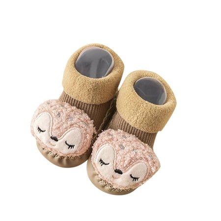 

JDEFEG Buys Shoes Autumn and Winter Children Toddler Boys and Girls Socks Floor Sports Shoes Non Slip Plush Warm and Comfortable Cute Cartoon Animal Pattern Toddler Shoes Tan Cotton A 13