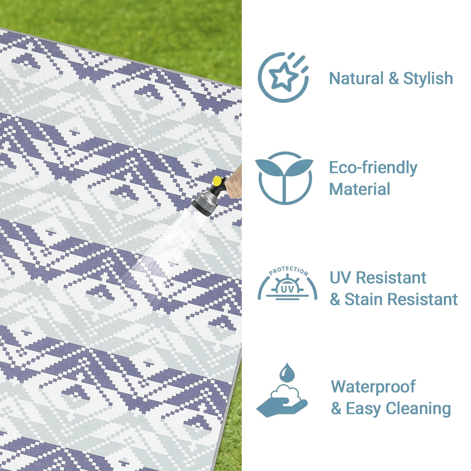 Senfot 5x8 Indoor Outdoor Area Rug Waterproof Modern Print Pattern Non-Slip Floor Carpet Stain Resistant for Patio Backyard Living Room Blue White