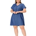 thumbnail image 2 of Vestido de cambray de talgrande pamujer, mancorta, ligero, cuello en V Azul XL, 2 of 7