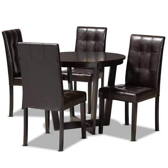 Bowery Hill Dark Brown Faux Leather Upholstered Wood 5-Piece Dining Set