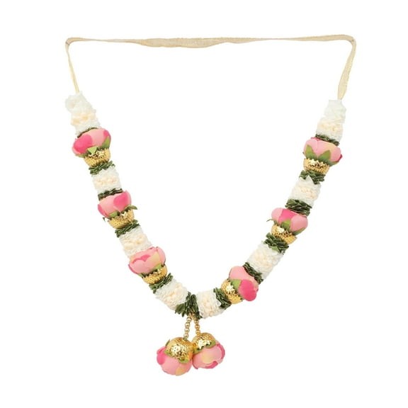 Artificial Mala Rose Flowers Ribbon Garland Haar Idol-Mala for God Statues Accessories Pooja Sringar Articles Ornament Indian Traditional Festival New year Gifts Decorations (Size:-15")(White,Pink)