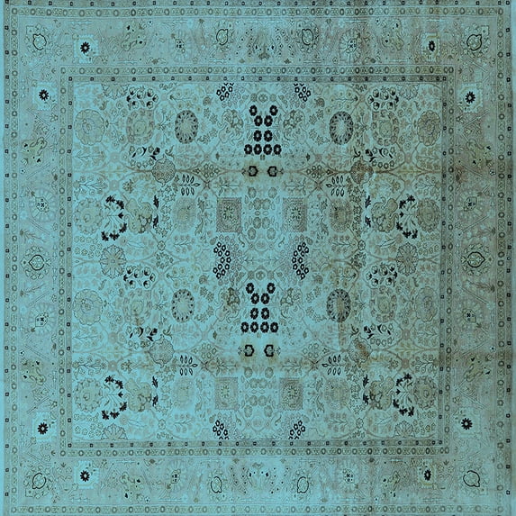 Ahgly Company Indoor Square Oriental Light Blue Traditional Area Rugs, 7' Square