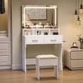 thumbnail image 3 of Ourlova Vanity Desk with LED Mirror & Power Outlets – Small Makeup Vanity Set with 2 Drawers, Cushioned Stool, 3 Light Modes for Modern Bedroom, 3 of 8