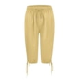 thumbnail image 6 of HKYNLAG Bermuda Shorts for Women High Waisted Drawstring Cotton Linen Casual Shorts Summer Knee Length Shorts with Pockets Yellow L, 6 of 7