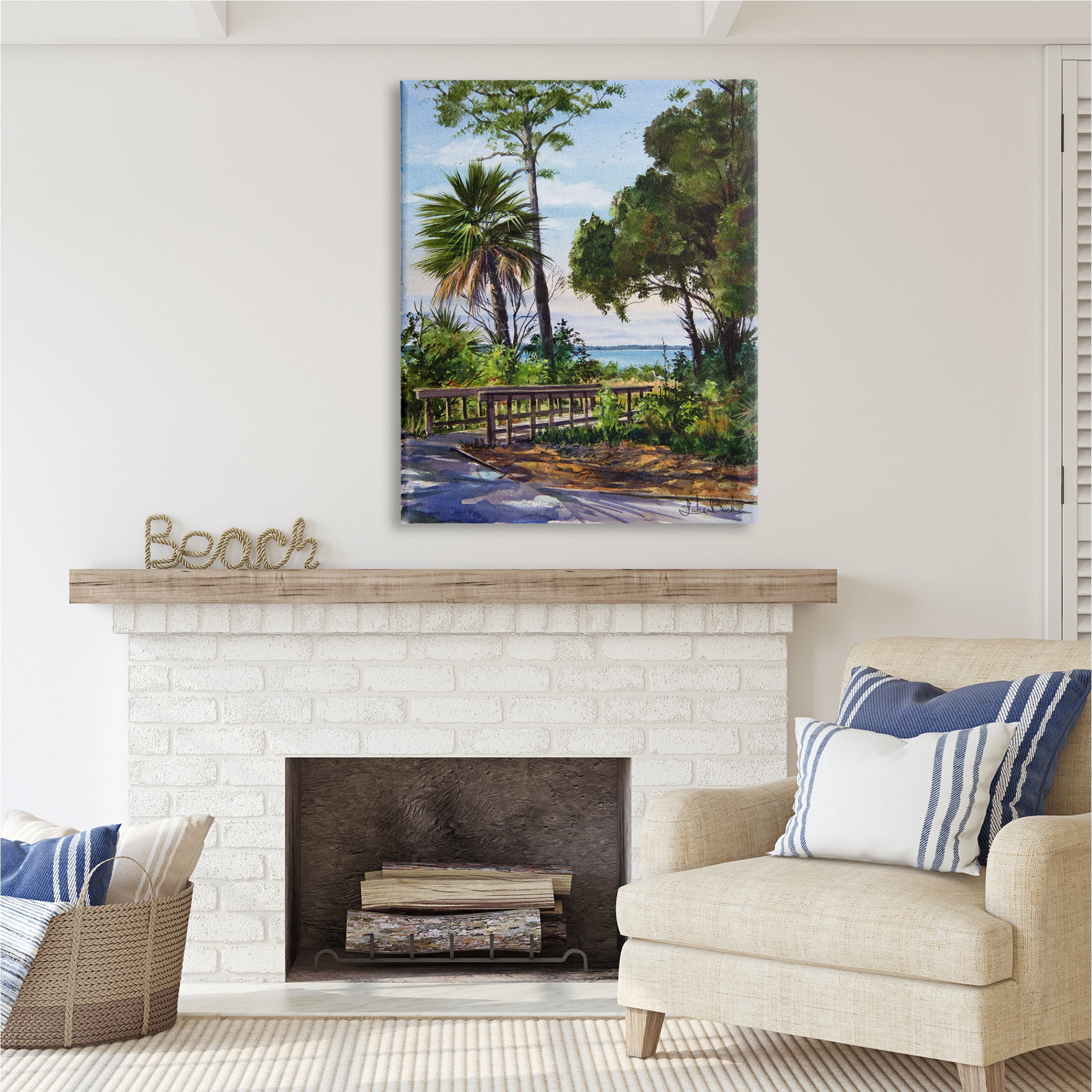 Stupell Industries Tropical Boardwalk Landscape Nature Painting Gallery Wrapped Canvas Print Wall Art, 36 x 48