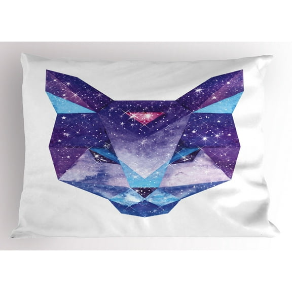 Ambesonne Space Cat Pillow Sham, Star Clusters Head, 36" X 20", Sky Blue Purple