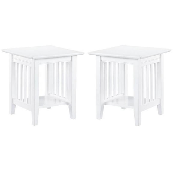 Home Square 20" Solid Hardwood End Table in White Finish - Set of 2
