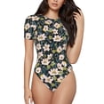 thumbnail image 1 of Balery Flowers Body de cuello redondo de manga corta para mujer Tops de manga corta Tops básicos-Small, 1 of 7