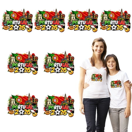 8 large-sized iron-on transfer sheets , DTF Transfer Ready to Press for T-Shirts, Portugal 2026 Football Flag Castle, Waterproof Heat Transfer Vinyl for Apparel(28CM-11.02in)