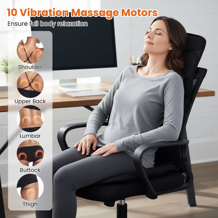 Gymax Back Massager Seat Cushion w/ Heat Electric Massage Chair Pad w/ 10  Vibration Motors