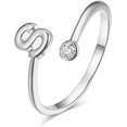 thumbnail image 1 of HAHDAXIA Bague Mi-Doigt Ouverte Ajustable Plaquée Argent Initiale 26 Alphabet Délicate Incrustée de Cristal Bijoux, 1 of 7