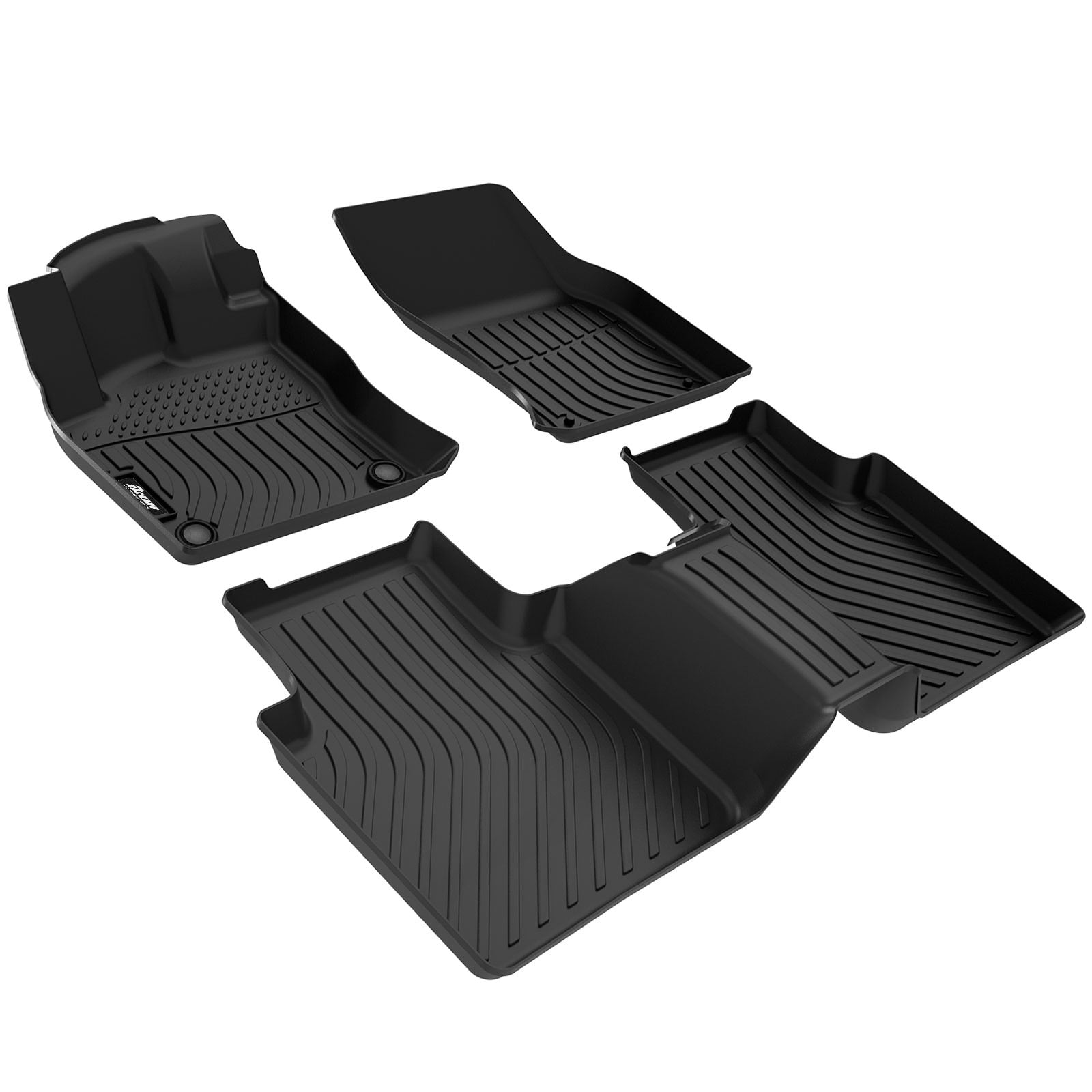 Ikon Motorsports 3D TPE Floor Mats Compatible with 2018-2024 Volkswagen Tiguan 5/7 Seats, All Weather Waterproof Anti-Slip Floor Liners Front & 2nd Row Full Set Car Interior Accessories Black