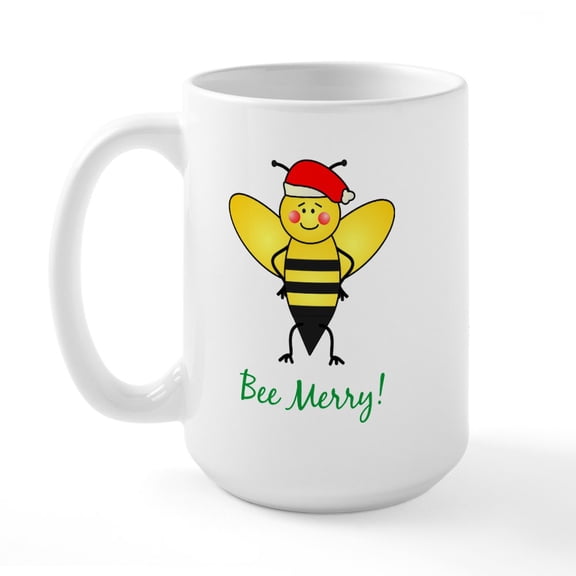 CafePress - Bee Merry Large Mug - 15 oz Ceramic Large White Novelty Mug