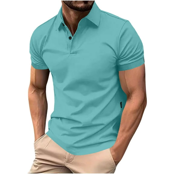 KeShDi Summer Tshirts Shirts Golf Shirts Polo Shirts Men's Casual Trendy Solid Color Collared T-shirt Short Sleeved Crew Neck Top/shirt Light Blue XL