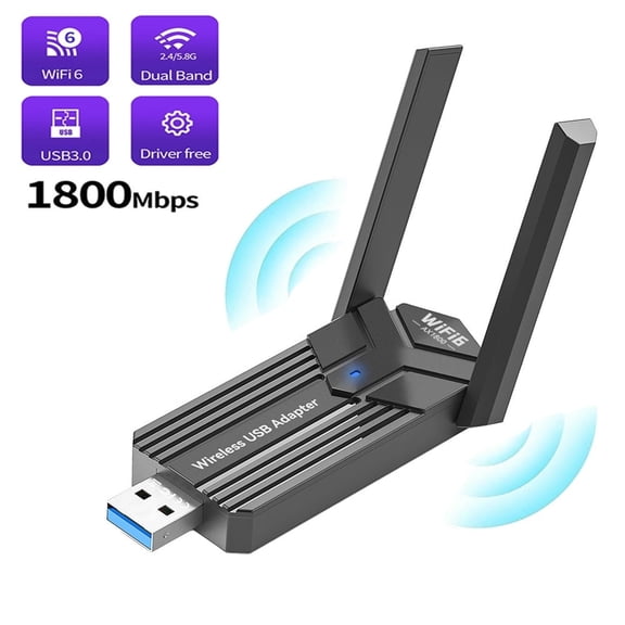 LC-dolida USB WiFi 6 Adapter, 1800Mbps Dual Band 2.4G/5G Wireless Network Adapter, Supports MU-MIMO Technology, Dual Antennas and Driverless Operation for Desktops and Laptops with Windows 10/11