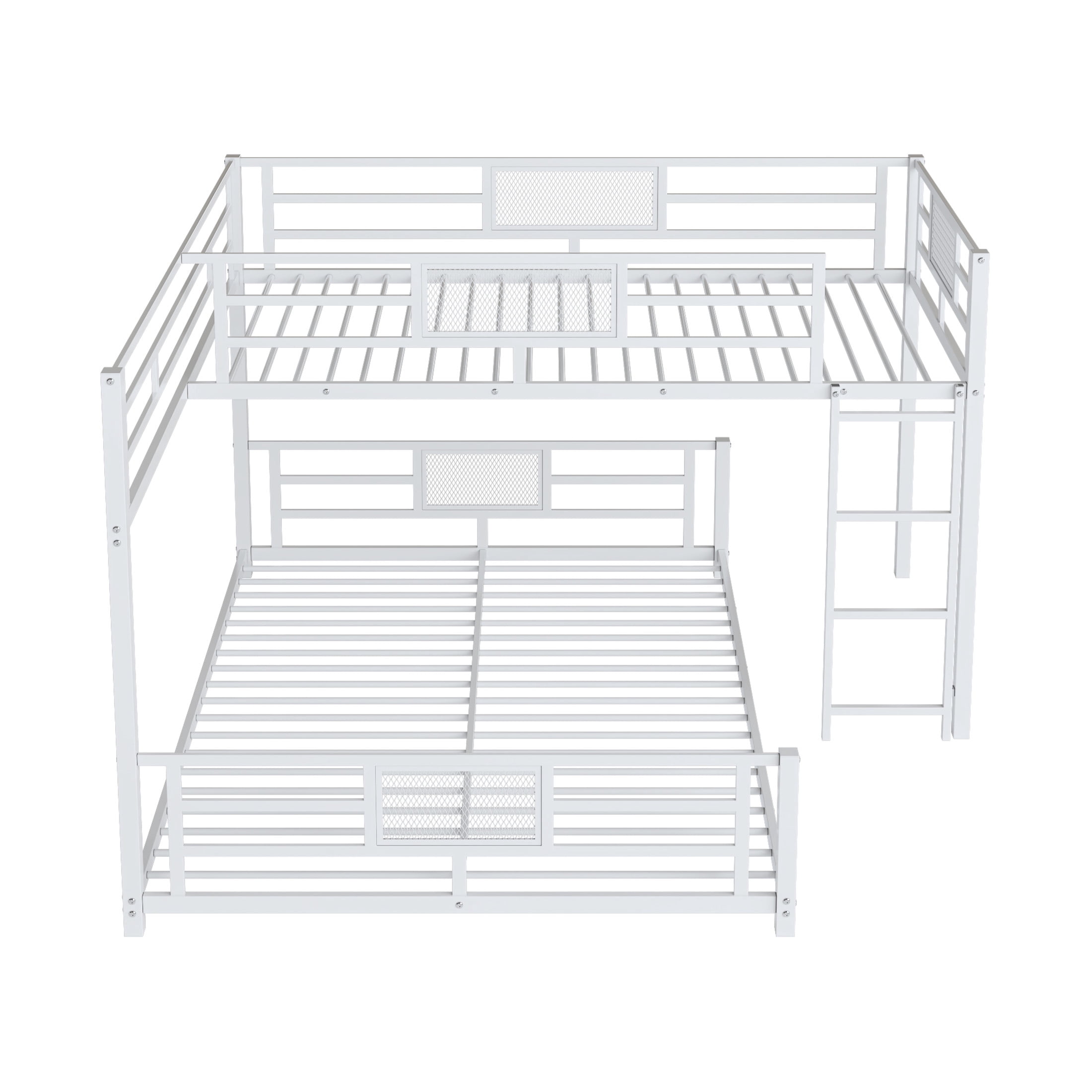 Noble House Twin over Full L-Shaped Bunk Bed, Space-Saving Metal Frame with Guardrails, Space Saving, White