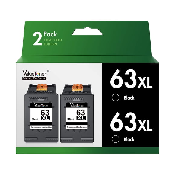 Valuetoner 63XL Black Ink Cartridge Compatible for HP Ink 63 XL 63XL Work for HP Envy 4520 4512 Officejet 3830 4650 4655 4652 5258 5255 5252 5222 525