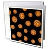 3dRose Basketball pattern on black. Orange brown basket balls. sport sports sporty sporting game team jock - Greeting Card, 6 by 6-inch