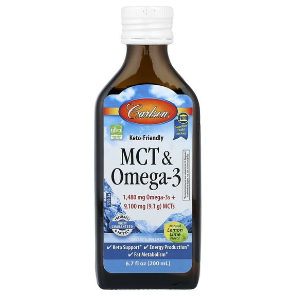 Carlson MCT & Omega-3, Natural Lemon Lime,  6.7 fl oz (200 ml)