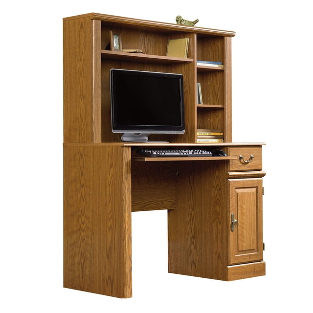 Kingfisher Lane Traditional Wood Small Computer Desk with Hutch in Carolina Oak