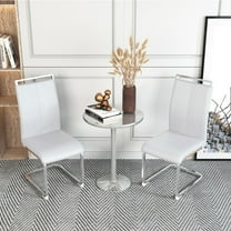 SUDICA Dining Chairs Set of 2 White PU Leather Upholstered Side Chairs with Chrome Metal Legs for Kitchen Dining Room