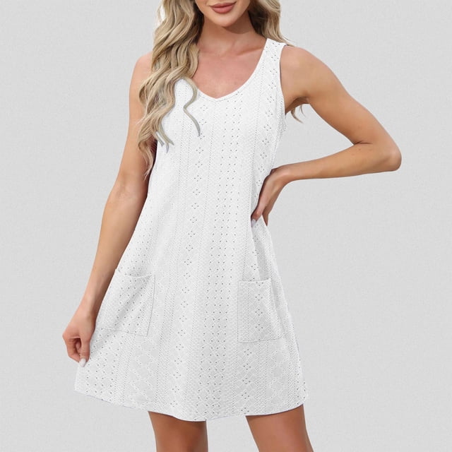 WILLBEST Vestido De Verano Para Mujer, Moda De Verano, Informal, Suelto, Sin Mangas, Con Escote En V Y Bolsillos