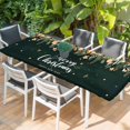 thumbnail image 2 of Green Christmas Table Cloths for 8 Foot Rectangle Tables, Xmas Botanical Ball Bell Patio Waterproof Elastic Fitted Tablecloths, Washable Rectangular Table Cover for Camping, 2 of 8