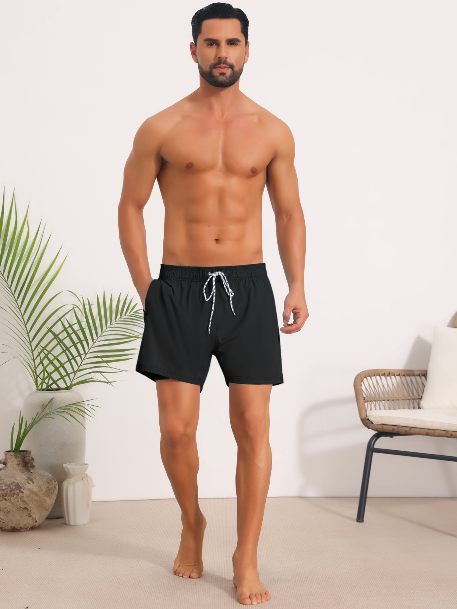 DARING DIVA Men's Board Drawstring Waist Stretch Liner Pool Beach Shorts 28 Black