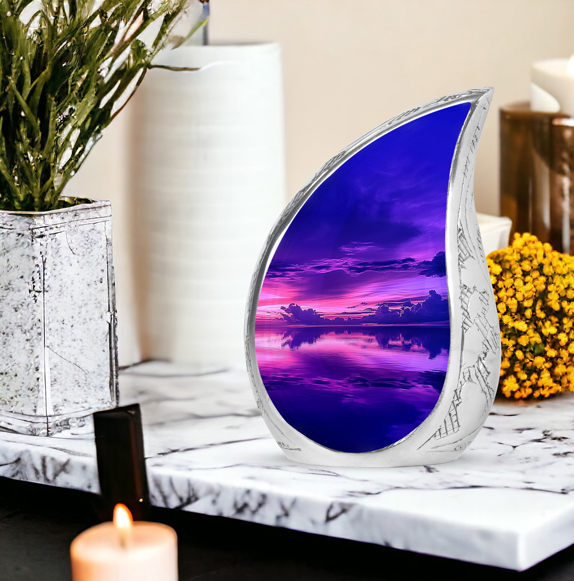 Purple Water Keepsake Urns For Human Ashes Adult Dad - Large Memorial Urn For Ashes Adult Mom - Handcrafted Urn For Burial - Cremation Urns For Decorative - 10Inch And 3Inch