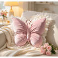 thumbnail image 3 of Butterfly Throw Pillow with Lace Ruffle, 22 Inch Velvet Decorative Cushion for Couch Bedroom Living Room Home Decor (Pink), 3 of 3