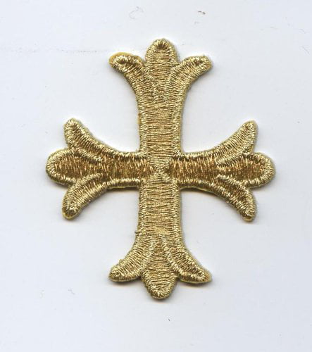Embroidered Iron On Patch Stoles A Church Latin Fleur Cross W/Crown 