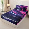 thumbnail image 2 of Castle Fairy Cyberpunk Style Futuristic Supercar Zipper Twin Comforter Sets with Fitted Sheet and 2 Pillowcases,Neon Night Art Zipper Bedding Set,Magenta Purple,4-Piece,Black Reversible, 2 of 6