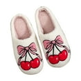 thumbnail image 2 of Xfvqtps Christmas Slippers Fuzzy Slippers for Women Bow and Cherry Print Sweet Fleece Lining Soft Thick Sole Memory Foam Slip on Non-Slip Comfortable Cozy Warm Winter House Slippers, 2 of 9