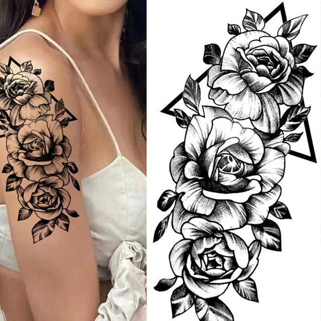 Pegatinas de tatuajes temporales de flor de Rosa, tatuajes de flor para cuerpo, pierna, brazos, cuello, espalda, piel de flor extraíble