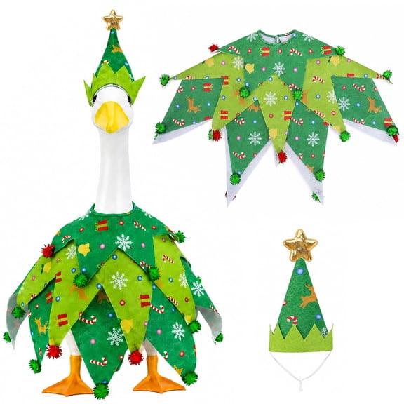 EBaokuup 2 Pcs Christmas Porch Goose Outfit Set, Green Goose Statue Accessories for 23 Inch Holiday Decor