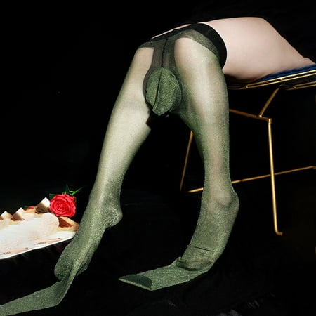 

BUYISI Mens Shiny Pantyhose Elastic Stocking Tights High Waist Sheer Sheath Open Closed Green Closed Sheath