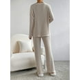 thumbnail image 2 of Michellecmm Women’s Two Piece Outfits Set Long Sleeve V Neck Ribbed Knit Tops and Pants Set Loungewear, 2 of 6