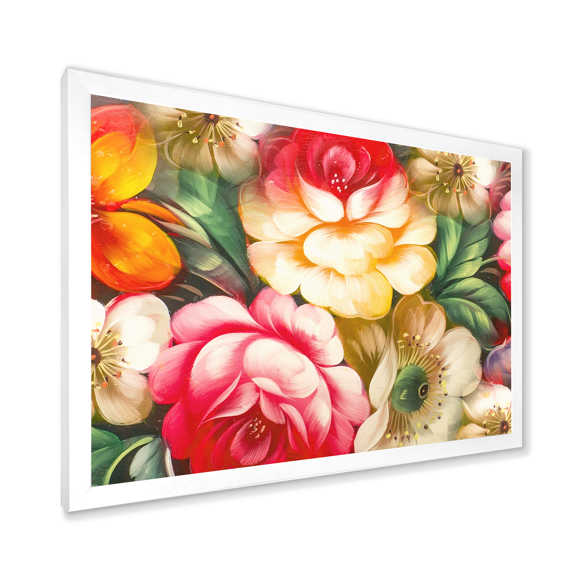 Designart 'Red and Yellow VIntage Flowers' Traditional Framed Art Print