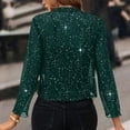 thumbnail image 4 of Women's Sequin Sparkly Cropped Cardigan Dressy Casual Shrugs for Evening Dresses Long Sleeve Open Front Shiny Jacket Dark Green 2XL, 4 of 8