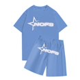 thumbnail image 1 of Sueño Conjunto de camisetas y pantalones cortos con cuello redondo y manga corta con estampado NOFS informal a la moda para hombre Cielo azul S, 1 of 3