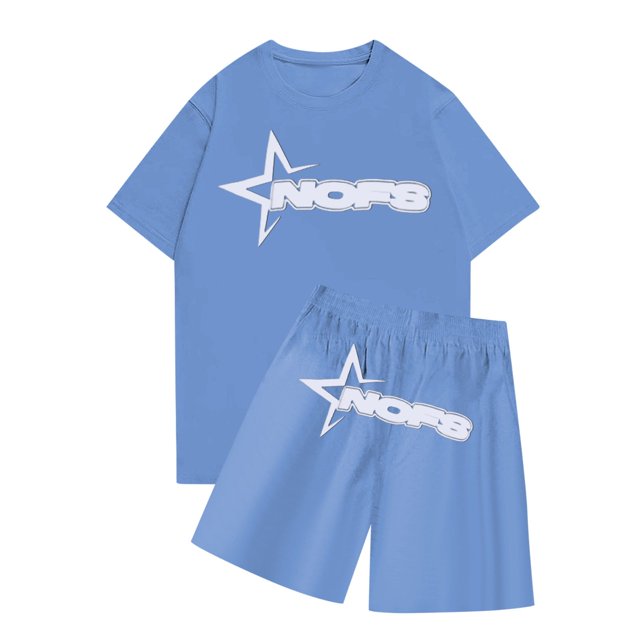 Sueño Conjunto de camisetas y pantalones cortos con cuello redondo y manga corta con estampado NOFS informal a la moda para hombre Cielo azul S