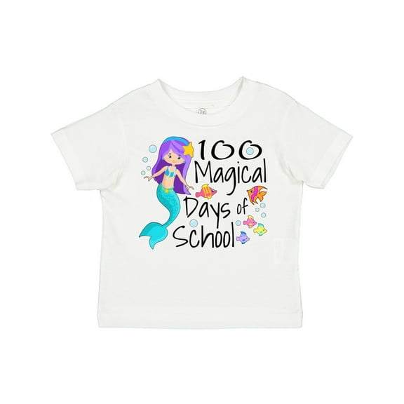 Inktastic 100 Magical Days of School with Blue Mermaid and Fish Boys or Girls Toddler T-Shirt