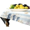 thumbnail image 4 of Beach Coastal Tablecloth, Rustic Striped Background Navy Blue Brown Seashells Coral Reefs Waterproof Fabric Farmhouse Tablecloths for Holiday Home Kitchen Dining Room, Rectangle(60x120in), 4 of 6