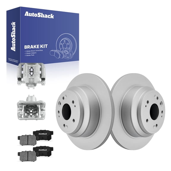 AutoShack Rear Solid Coated Brake Rotors   Ceramic Pads   Calipers 8-PC Brake Kit Replacement for 2010-2011 Honda Accord Crosstour ArmorStop 12" (304.7 mm)