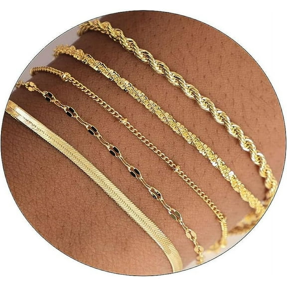 Gold Bracelets Sets for Women 14K Gold Plated Cuban Link Paperclip Chain Adjustable Layered Metal Link Bracelet Set Dainty Bracelet Pack Gifts for Women