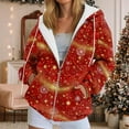 thumbnail image 2 of idosla Women's Christmas Zip Up Hoodies Boho Long Sleeve Printed Drawstring Oversized Hooded Sweatshirt with Pockets (Watermelon Red, XXL), 2 of 7