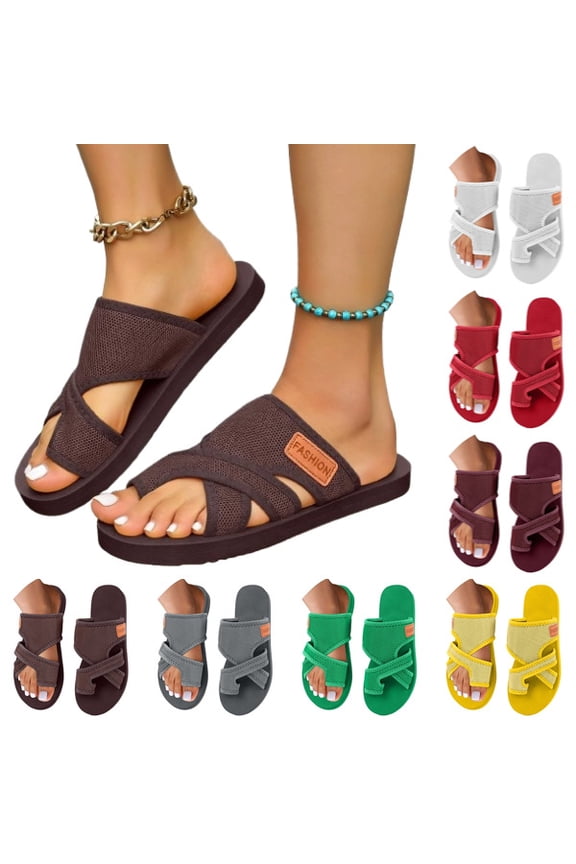Summer Orthopedic Sandals for Women 2026 Dressy Bunions Sandals with Toe Loop Breathable Mesh Comfortable Lightweight Casual Cute Beach Slides,Brown 36