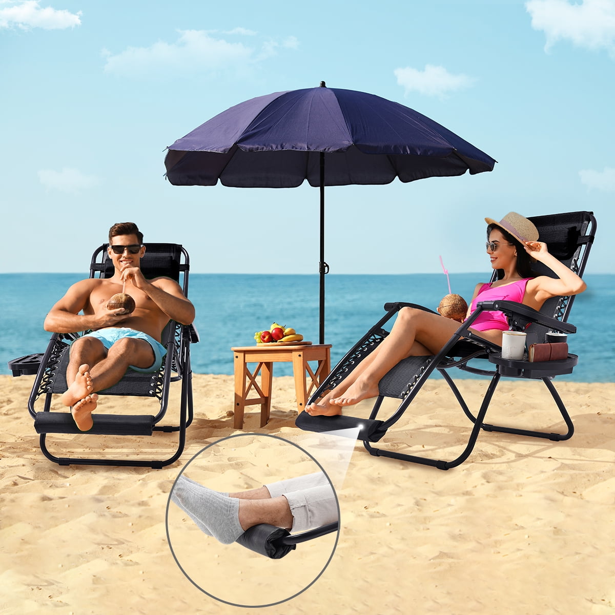 Zero Gravity Chair Set of 2 Pack with Foot Rest Cushion, Support 350