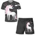 thumbnail image 1 of Ropa bonita de unicornio para niños, conjunto de 2 piezas con estampado de unicornio + Pantalones cortos, ropa de pantalón, traje de manga corta para bebés y niños pequeños, Outfit4T Gao Jinjia LED, 1 of 2