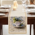 thumbnail image 3 of Table Runners 72 Inches Long Dress Scarves, Spring Blue Flowers Farmhouse Kitchen/Dining Table Runner, Coffee Tablerunners, Vintage Tea Cup Phrases Pastoral 18x72 Inch, 3 of 9